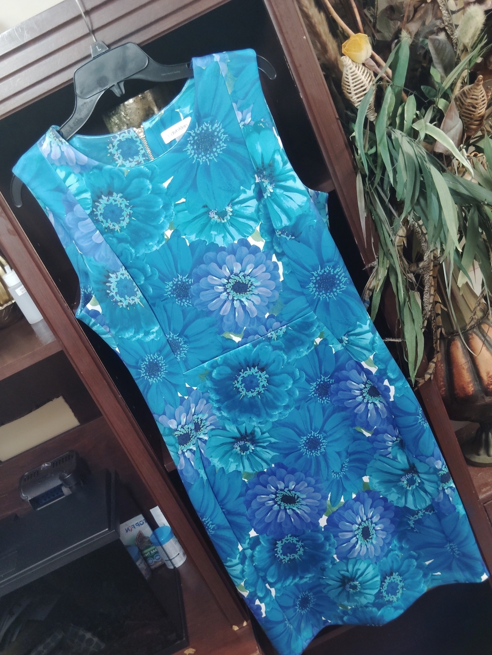 Calvin Klein Teal & Blue Floral Sheath Dress